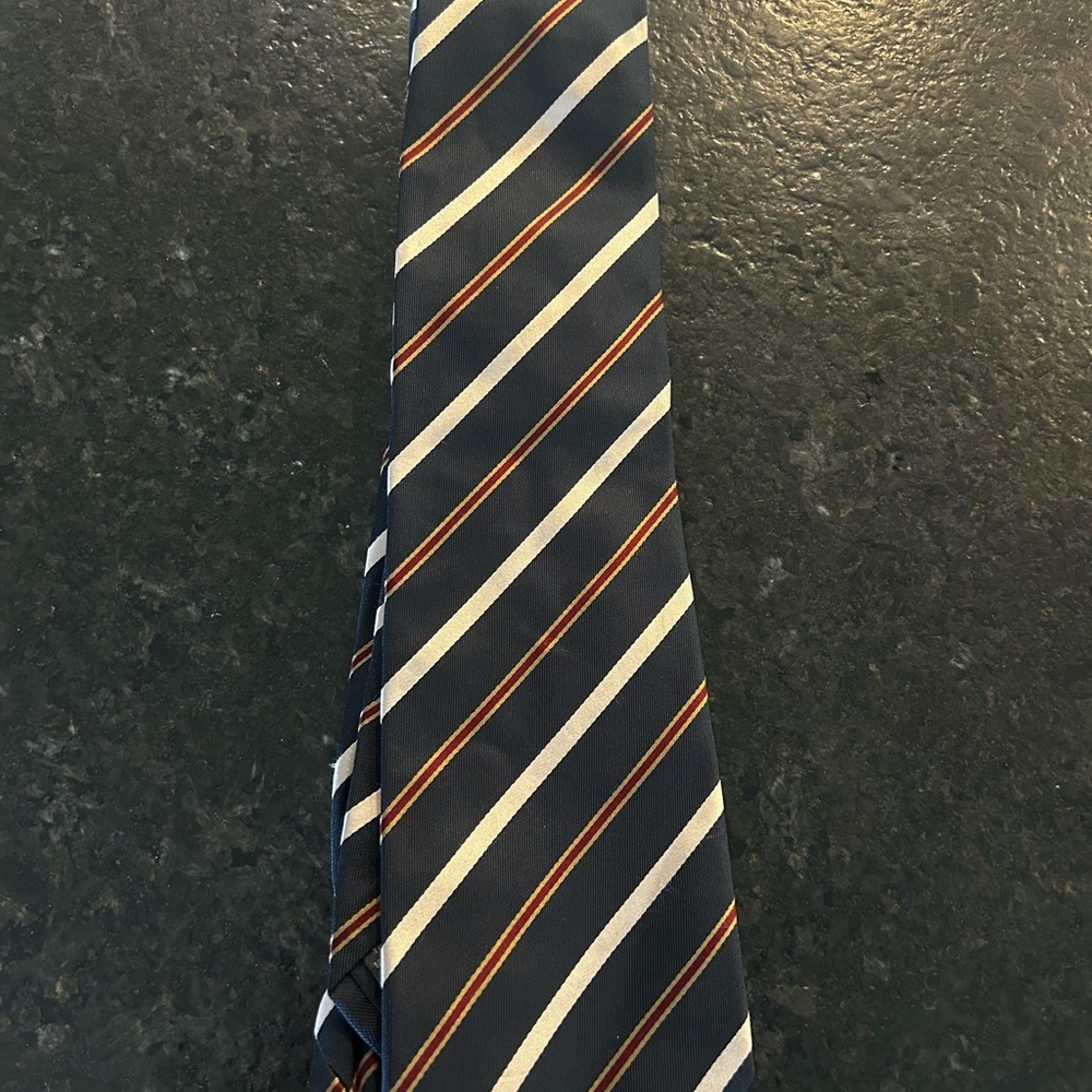 Banana Republic 100% Silk Black Tie with White and Brown Stripes